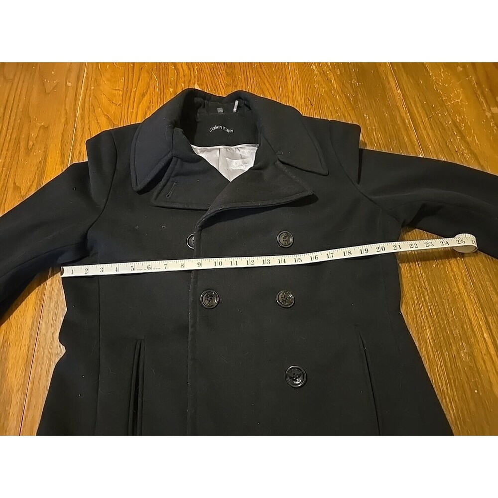 Calvin Klein Jacket Womens Double Breasted 60% Wool Black Pea Coat Size 14 - Picture 7 of 8